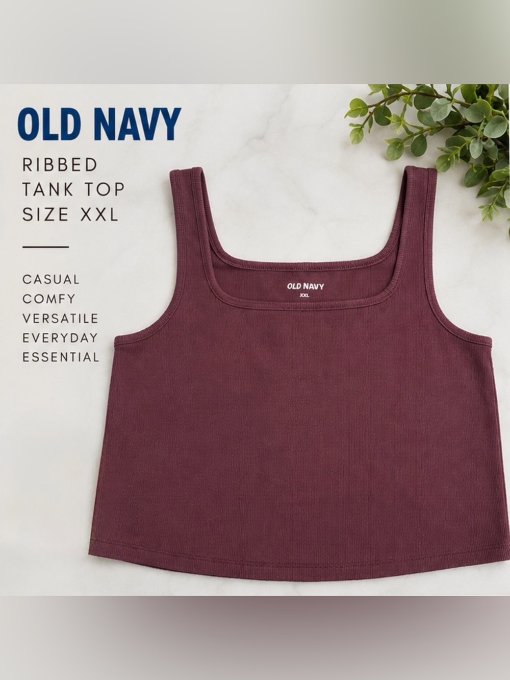 Old Navy Women’s XXL Burgundy Ribbed Square Neck Tank Top